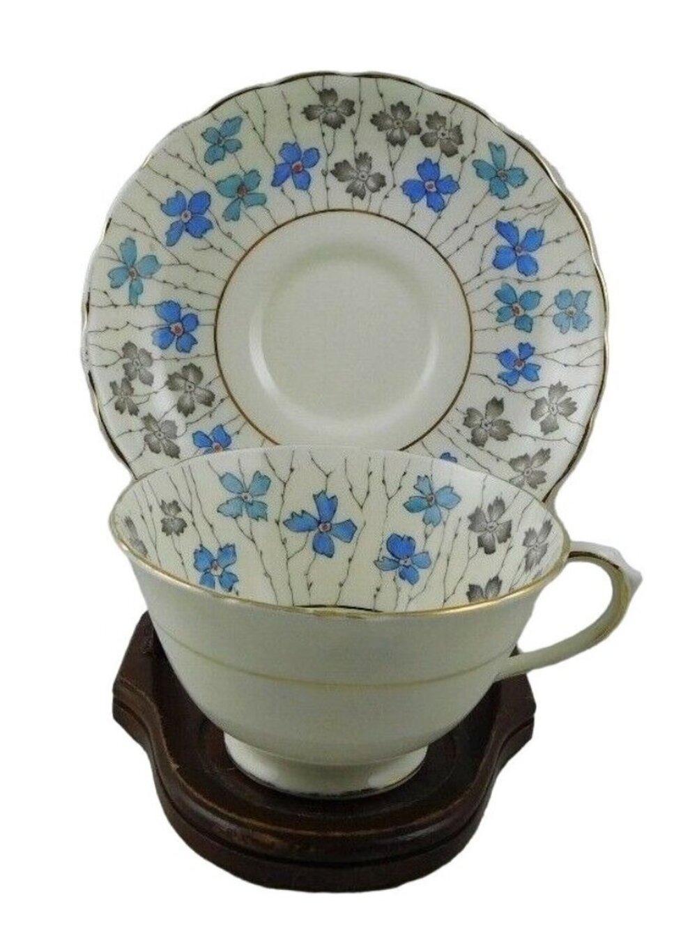 Plant Tuscan Blue Floral Hand Painted Tea Cup & Saucer Vintage